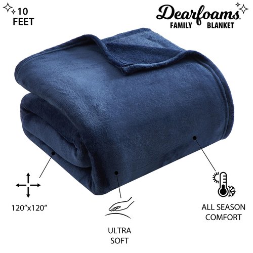 Dearfoams Oversized Super Soft Royal Plush Velvet Family Blanket for All Seasons- 10' x 10' (120"x120") - XL Blanket - Navy