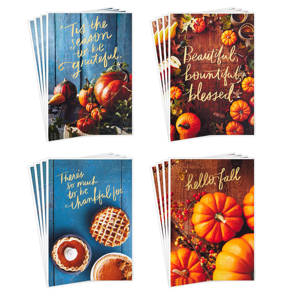 Hallmark Thanksgiving Cards Assortment, Hello Fall (16 Assorted Seasonal and Blank Cards with Envelopes)
