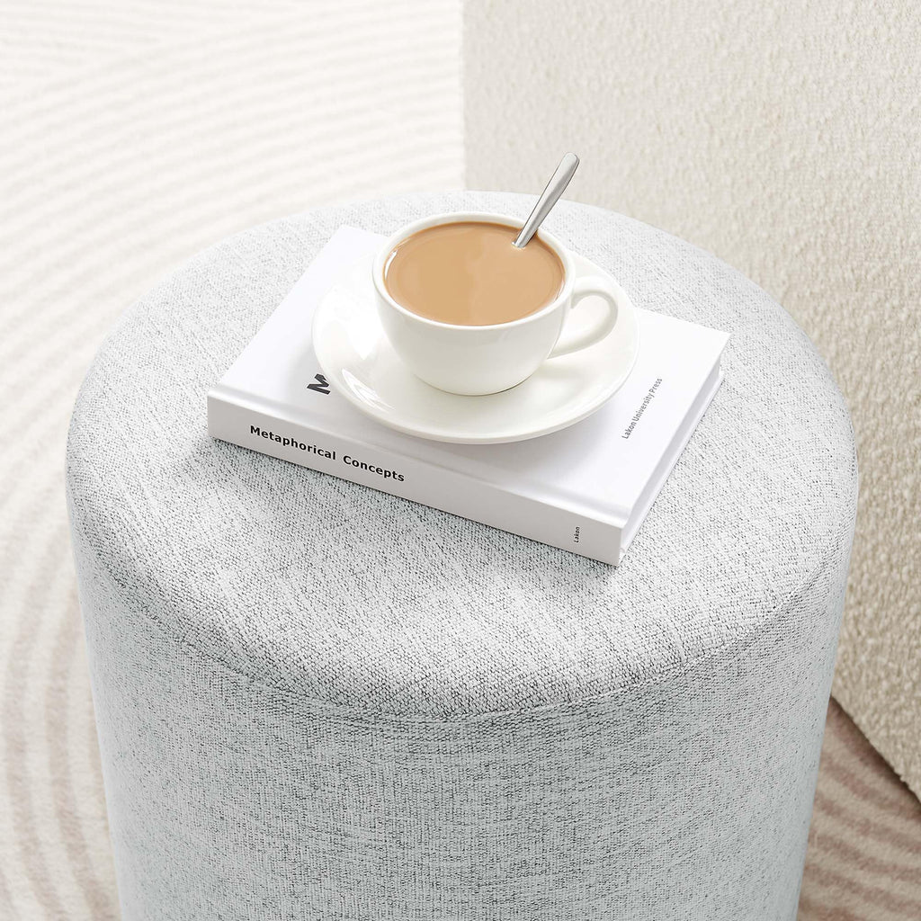 Modway Callum 16 Inch Round Ottoman in Heathered Weave Light Gray - Woven Heathered Fabric - Upholstered Ottoman for Living Room - Ottoman Side Table, Vanity Seat, Accent Table or Footrest Ottoman