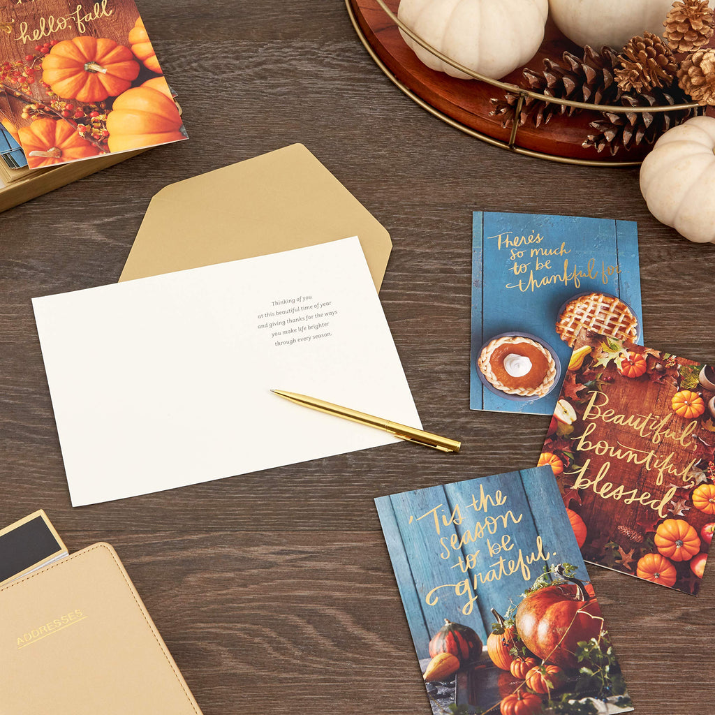 Hallmark Thanksgiving Cards Assortment, Hello Fall (16 Assorted Seasonal and Blank Cards with Envelopes)