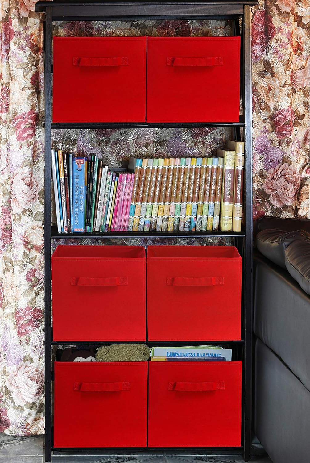 Simple Houseware Foldable Cube Storage Bins - 11-Inch Red Fabric Organizers | 6-Pack for Closet & Shelves