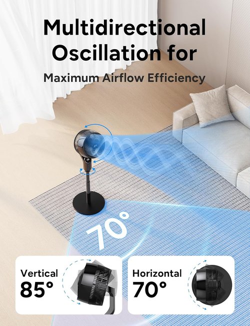 JRD Oscillating Standing Fan - 70° Quiet Pedestal Fan with Remote | 39-43" Adjustable Height, 32 Speeds