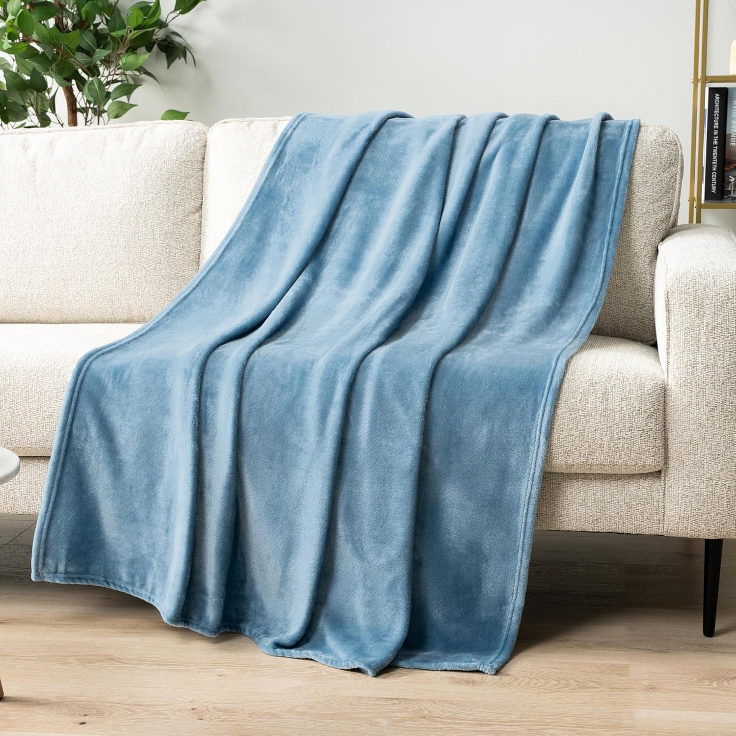 PAVILIA Dusty Blue Fleece Throw Blanket - Super Soft Flannel Sofa Blanket | Cozy 50x60" Plush Decor