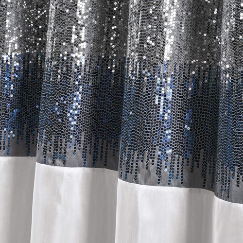 Lush Decor Night Sky Shower Curtain, Single, 72" W x 78" L, Navy & White - Sequin Shower Curtain - Sparkly Color Block Bath Curtain - Modern Glam Bathroom Decor - Extra Long Shower Curtain