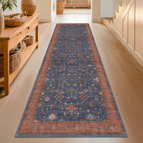 Hazo Haus Washable 3x8 Long Runner Rug - Navy Blue Waterproof, Pet-Friendly, Non-Slip Design