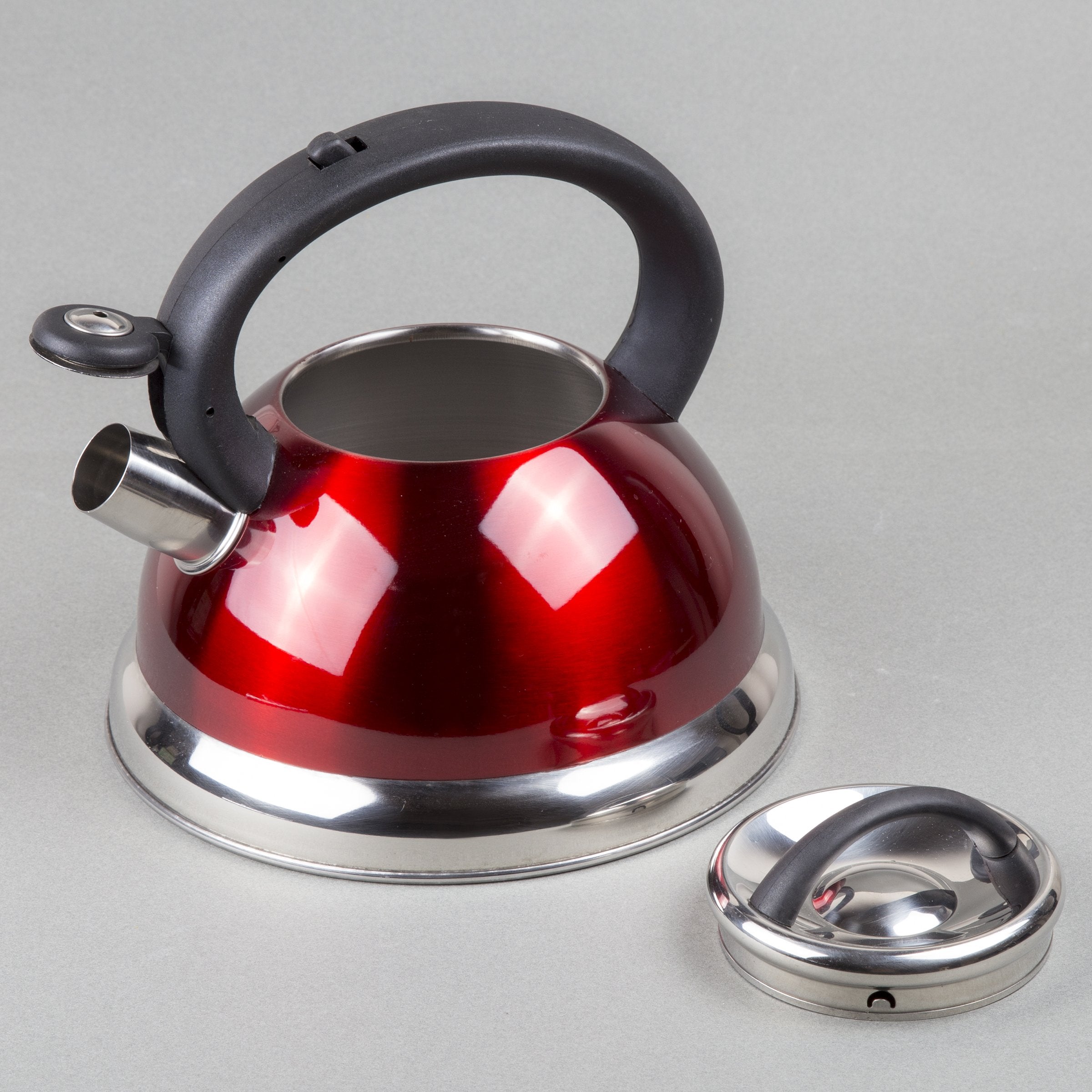 Creative Home Alexa 3.0 Quart Stainless Steel Whistling Tea Kettle Fast Boiling Heat Water for Stovetop Whistle Tea Pot, Metallic Cranberry