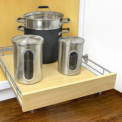 LYNK PROFESSIONAL® SELECT™ Pull Out Cabinet Organizer, 17" x 21" Slide Out Drawers for Kitchen Cabinets - Sliding Pull-Out Pantry Shelves – Home Shelf Organizers - Lifetime Ltd. Warranty, Wood Chrome