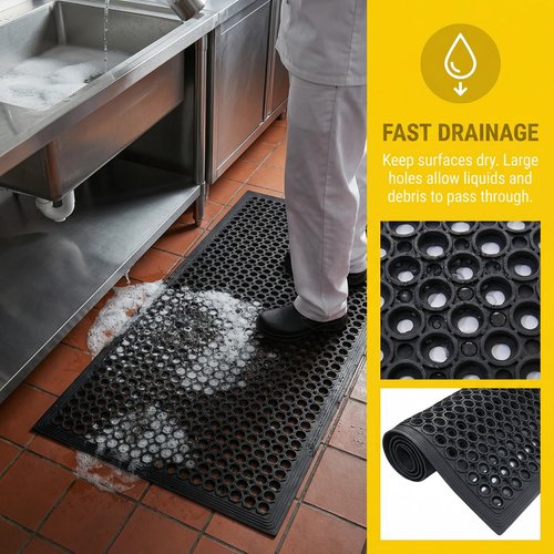Rubber Floor Mats 60x36inch Anti Slip Mat Commercial Kitchen Mat Drainage Mat for Restaurant Bar Kitchen Entryway Indoor Outdoor