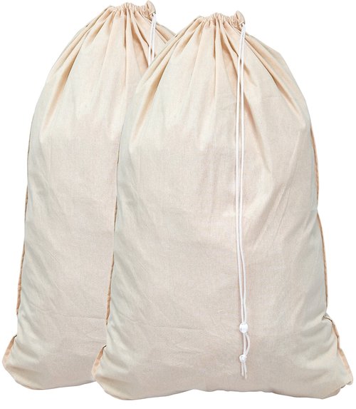 Simple Houseware Extra Large Natural Cotton Laundry Bag, Beige (28" x 36") - 2 Pack