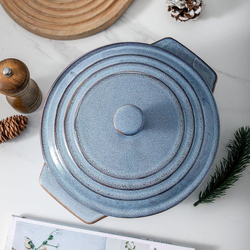 HVH Ceramic Casserole Dish - 2 Quart Round Baking Dish with Lid | Oven Safe, 9 Inches for Dinner Parties