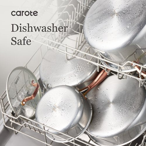 CAROTE 10" Tri-Ply Stainless Steel Frying Pan, Non-Toxic Fry Pan Egg Pan Omelet Pans, Oven Safe, Induction, Ceramic and Gas Cooktops Compatible, Silver