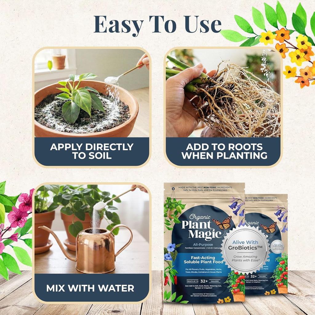 Organic Plant Magic - Fast-Acting Water Soluble Fertilizer - All-Purpose Plant Food for Indoor & Outdoor Use | 1/2 lb Bag
