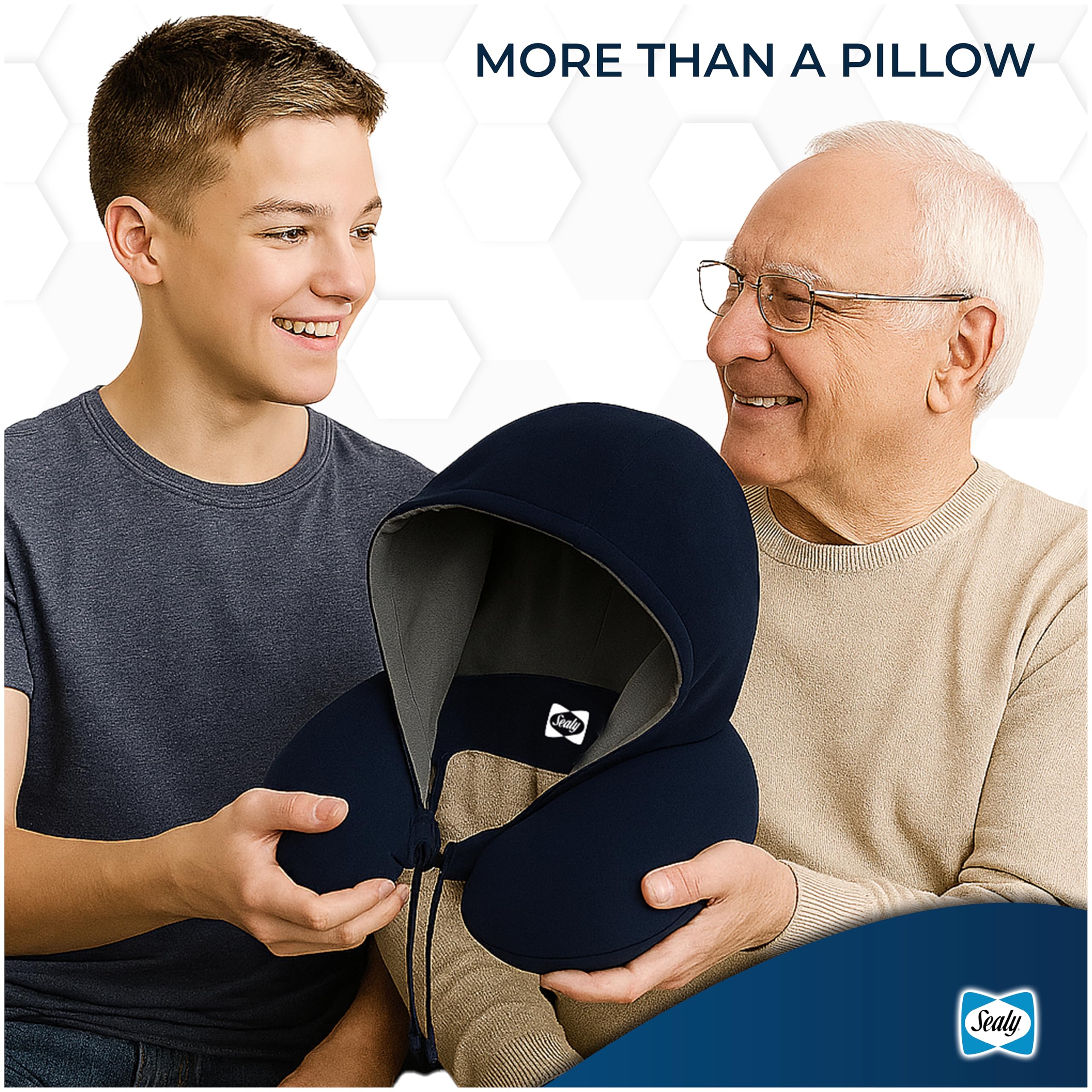 Sealy Travel Pillow - Airplane Neck Pillow with Hood, Travel Neck Pillow for Airplanes, Memory Foam Travel Pillow, Premium Support Travel Pillows for Long Flights