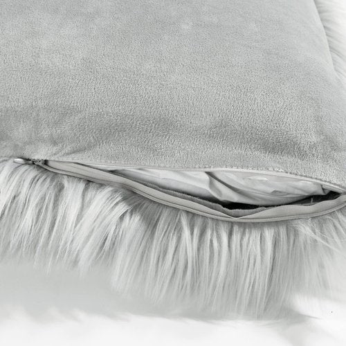 Lush Decor Mongolian Luca Soft Fluffy Faux Fur Decorative Throw Pillow Cover, Single, 20" W x 20" L, Gray - for Bed Or Couch