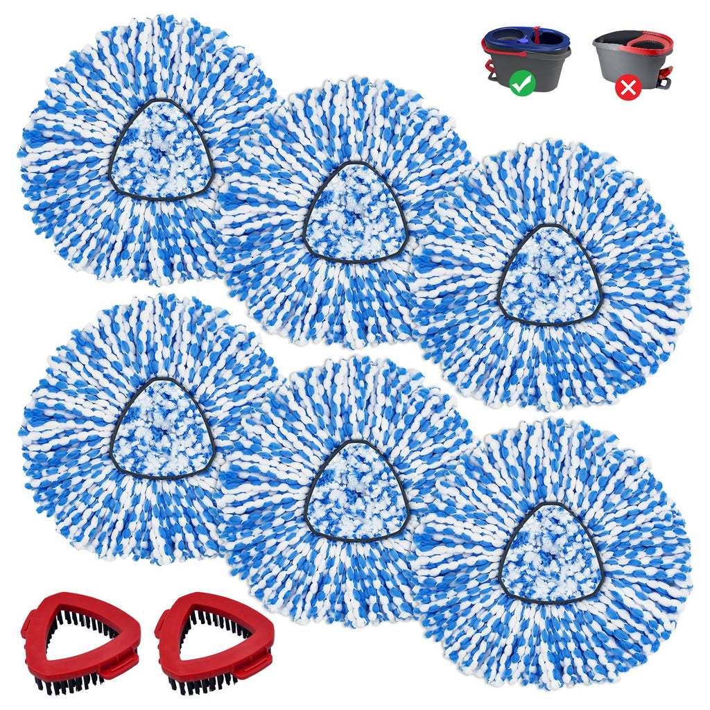 Mop Head Replacement Compatiable with Ocedar RinseClean 2-Tank System, Mircofiber Mop Heads Refill and Scrub Brush for O Cedar Rinseclean Spin Mop, 6 Pack Mop Refills & 2 Scrub Head for Floor Cleaning