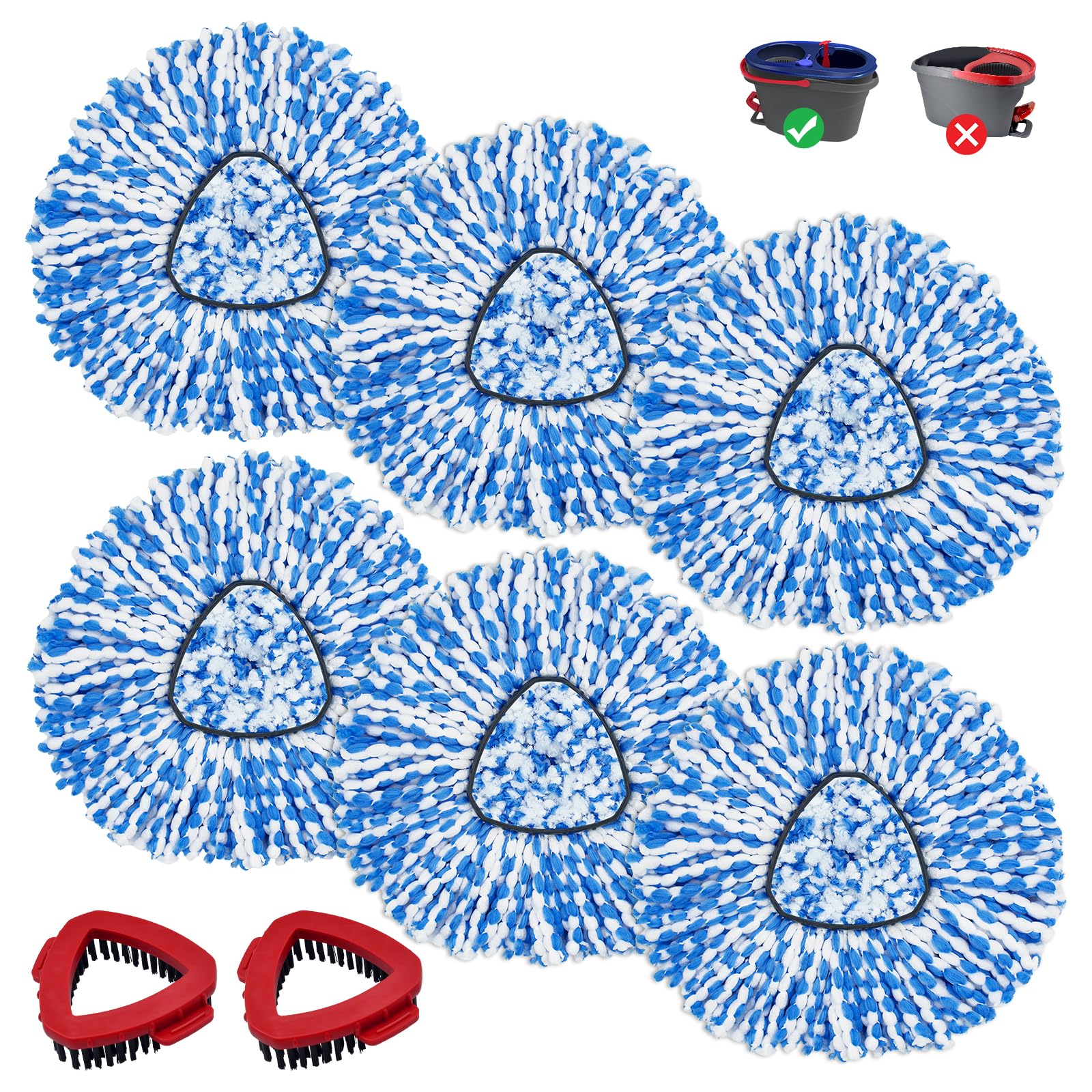 Mop Head Replacement Compatiable with Ocedar RinseClean 2-Tank System, Mircofiber Mop Heads Refill and Scrub Brush for O Cedar Rinseclean Spin Mop, 6 Pack Mop Refills & 2 Scrub Head for Floor Cleaning