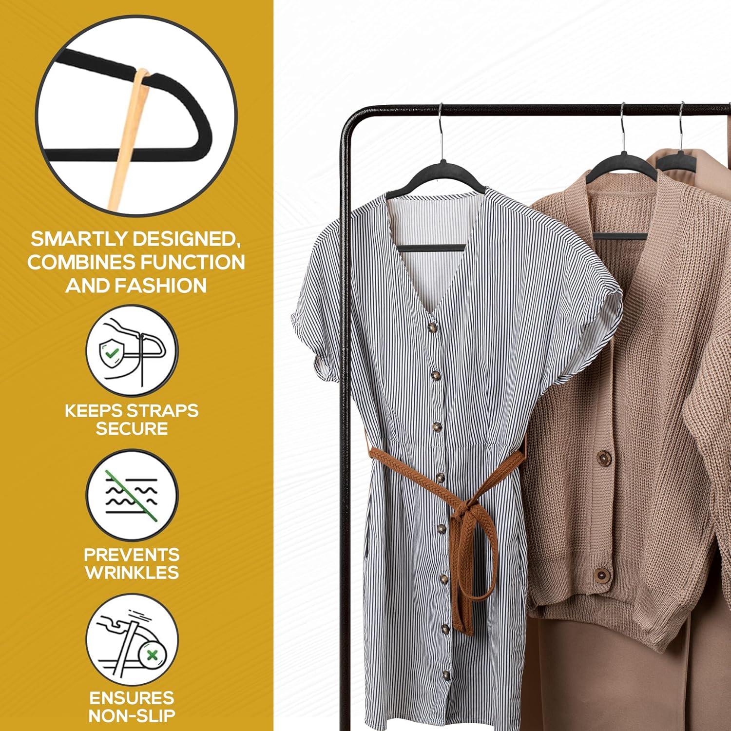 Techzoo Velvet Hangers - Ultra Thin Non-Slip Design for Space Saving | 50 Pack in Black