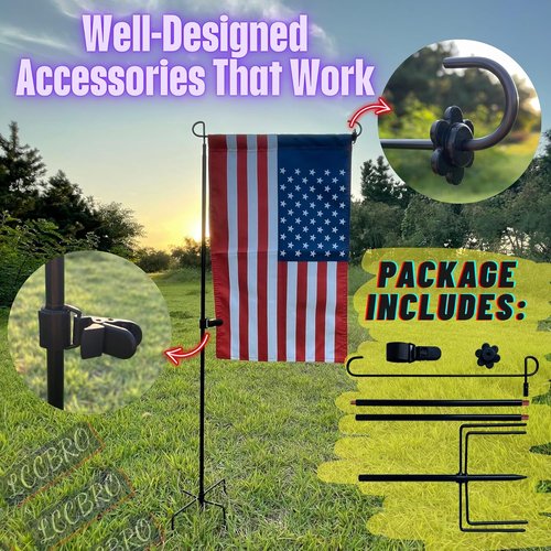 LCCBRO Garden Flag Stand Holder - Weatherproof 5-Prong Base for 12 x 18 Inch Flags | Holds Flags Up to 13" Wide