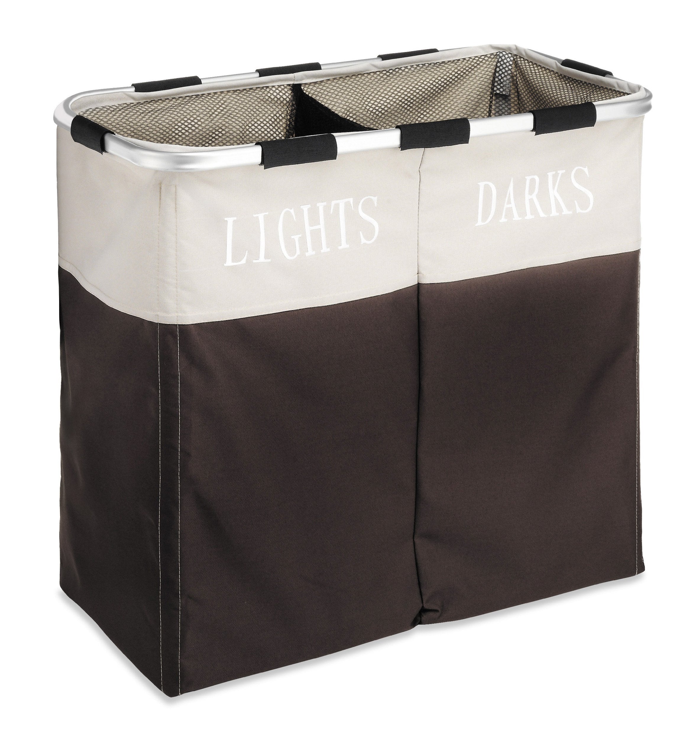 Whitmor Easycare Double Laundry Hamper - Lights and Darks Separator - Espresso, 2 Section