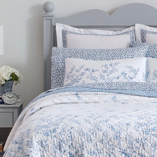 Laura Ashley Home - Queen Quilt Set, Reversible Cotton Bedding with Matching Shams, Pre-Washed Home Decor for Added Softness (Flora Blue, Queen)