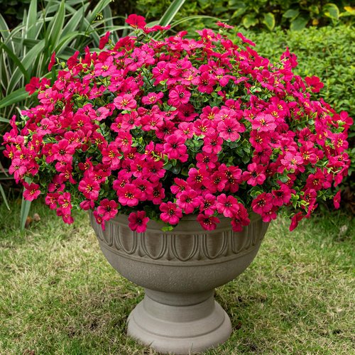 Lnoicy 20 Bundles Artificial Fake Flowers for Outdoor Faux Eucalyptus Flowers for Home Decoration,Fake Plants UV Resistant for Porch/Garden（Rose Red）