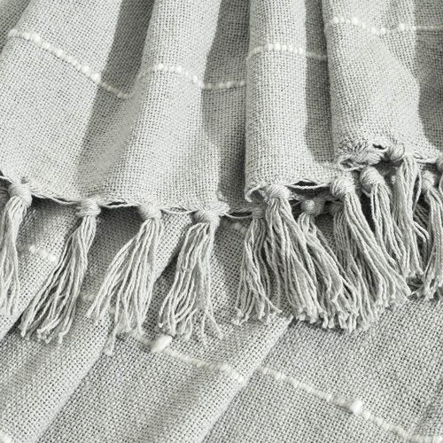 Lush Decor Boho Tufted Cotton Woven Tassel Fringe Throw Blanket Single 50" W x 60" L Light Gray - Gray Throw Blankets for Bed - Boho Couch Blankets