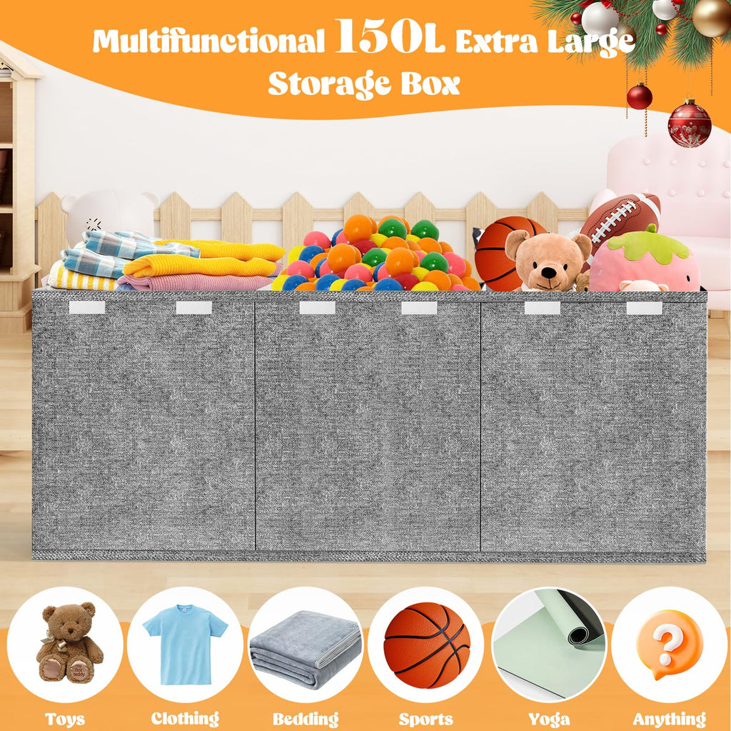 Beadsky Extra Large Toy Box, Toy Chest for Toddlers with Lids, Collapsible Toy Storage Organizer, Kids Bin Boxes Storage Basket for Boys, Girls, Nursery, Living Room, Playroom, 40"x14"x16", Gray