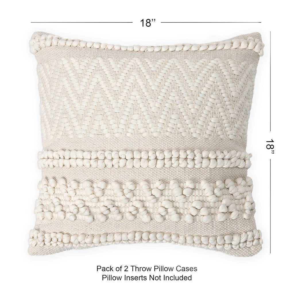 REDEARTH · Tufted Throw Pillow Cushion Covers - Boho Textured Woven Decorative Cases Set for Couch, Sofa, Bed, Farmhouse, Chair, Patio, Car - 100% Cotton (18x18 ; Boho Chic Natural) Pack of 2