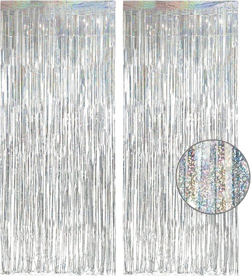 GREATRIL Silver Foil Fringe Tinsel Backdrop | Metallic Streamers for NYE, Prom & Parties - 2 Pack