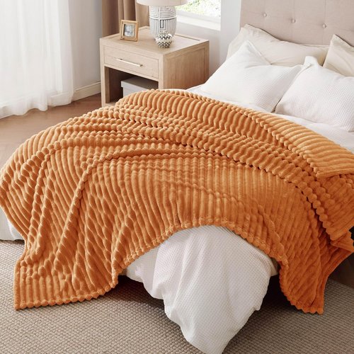 Bedsure GentleSoft California King Size Blanket - Cozy Orange Fleece Throw for Fall, 102x96 Inches