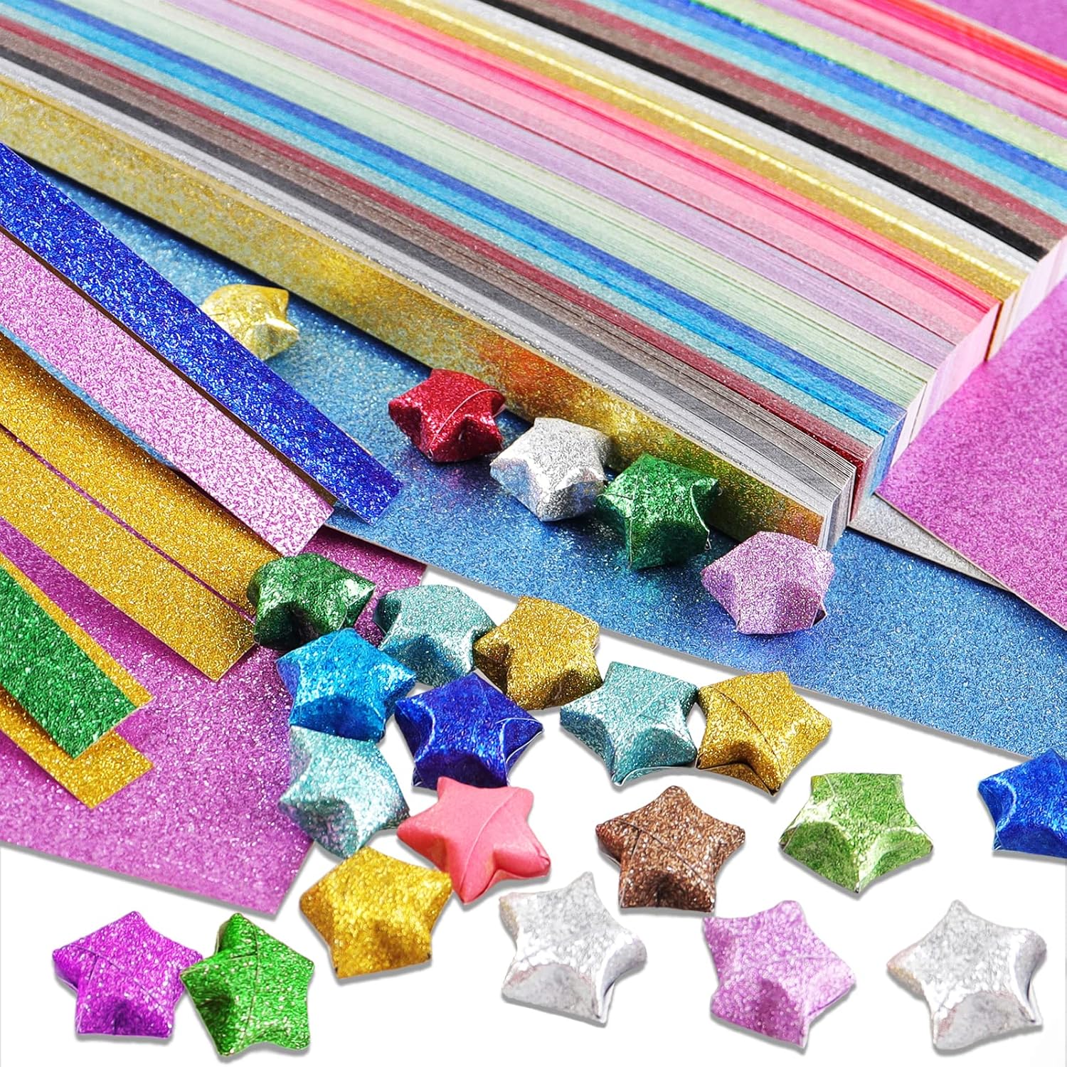 Mluchee 360 Sheets Glitter Lucky Stars Paper Strips - 18 Colorful Folding Papers for DIY Projects & Gifts