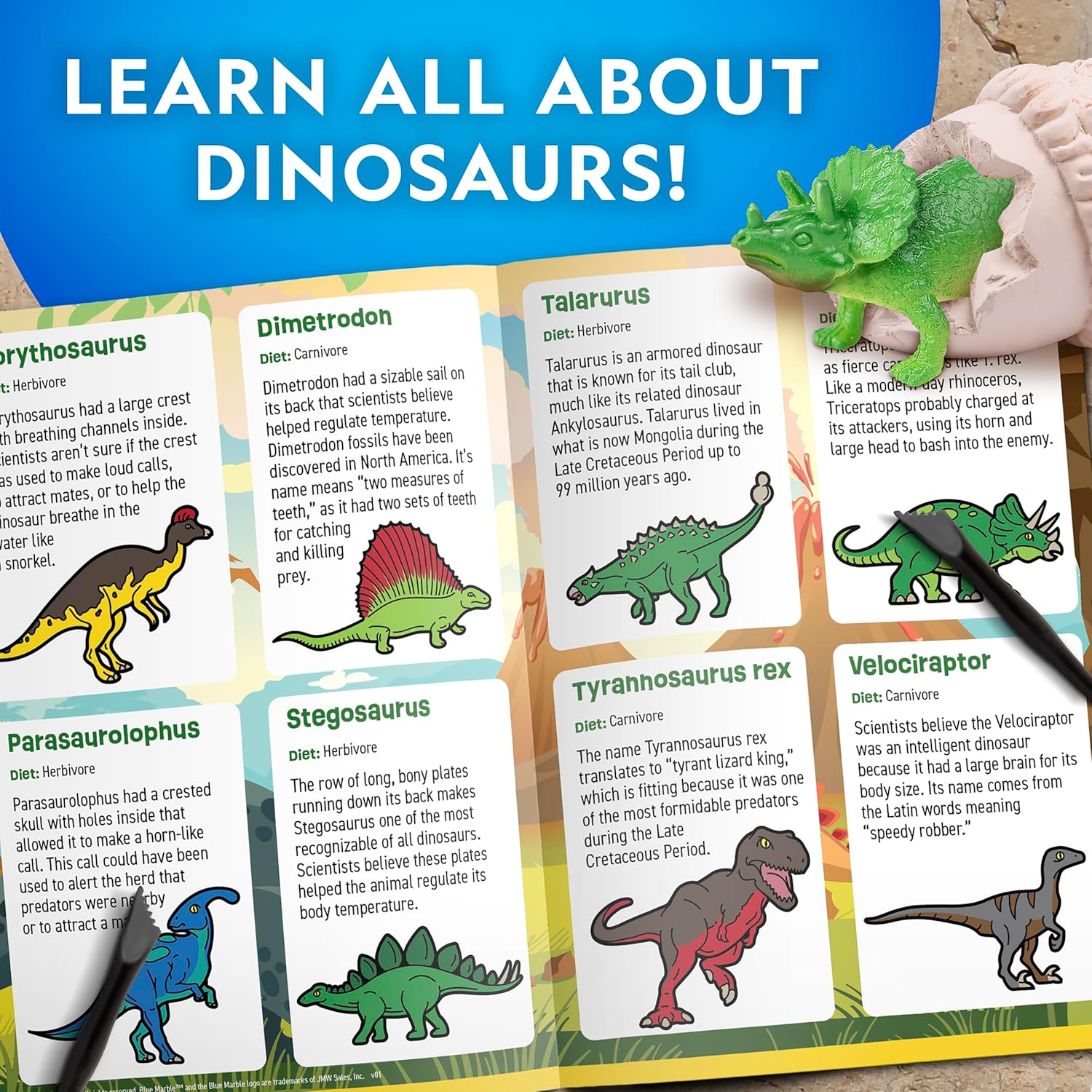 National Geographic Dinosaur Dig Kit - 12 Dino Shaped Bricks with Figures & Excavation Tools | STEM Toy for Kids