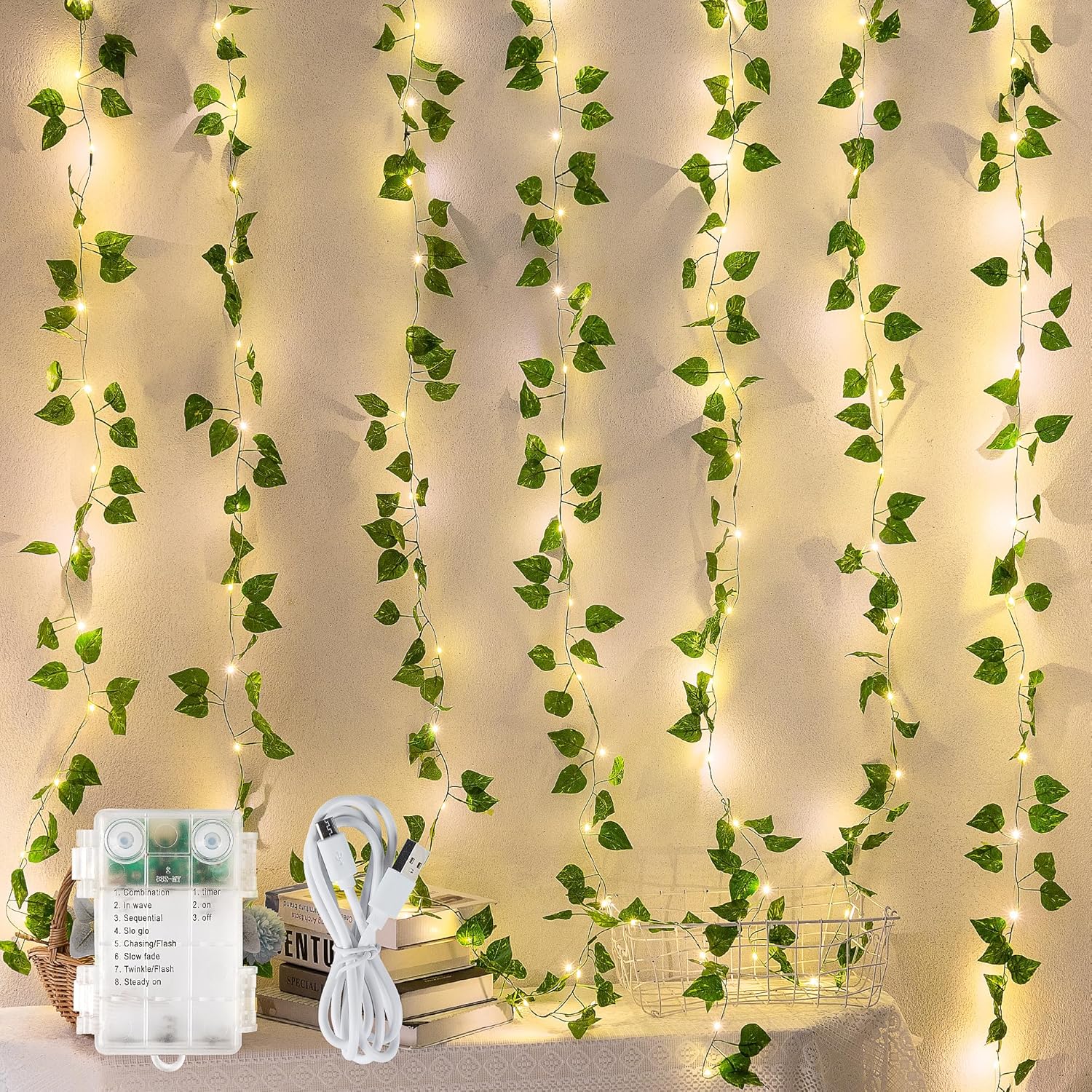 Woohaha Ivy String Lights - 23ft 73LED Battery Operated Fairy Lights for Bedroom, Garden & Party Decor | Warm White