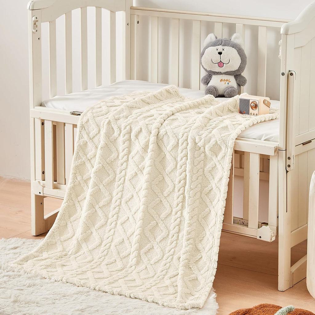 Sherpa Fleece Baby Blanket - Ultra Soft & Fluffy Premium Receiving Blanket for Infants | 30”×40” (Cream)