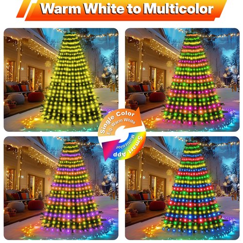 CheaperPremium 30 Modes Ring Christmas Tree Lights - 7.5Ft x 12 Lines 336 LED Easy App Control Color Changing Timer Remote (Warm White to Multicolor)
