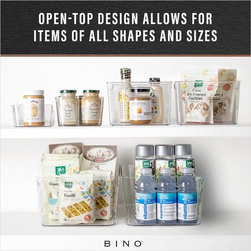 BINO Large Clear Plastic Storage Bins - 2 Pack | Pantry & Fridge Organizer | Kitchen Cabinet Solution