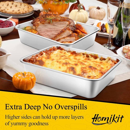 Homikit Lasagna Pan - 3 Inch Deep 9x13 Stainless Steel Baking Dish | Heavy-Duty Roasting Tray, Rustproof & Dishwasher Safe