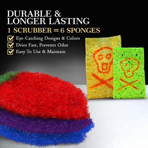 Fun Dish Scrubber by Dish Scrubbie (3PK Mix) - Fruit Shaped Kitchen Sponge Washing Dishes - Reusable Sponges for Scrubbing, Cleaning, Dishwashing - No Odor Sponges Kitchen Scrubbers