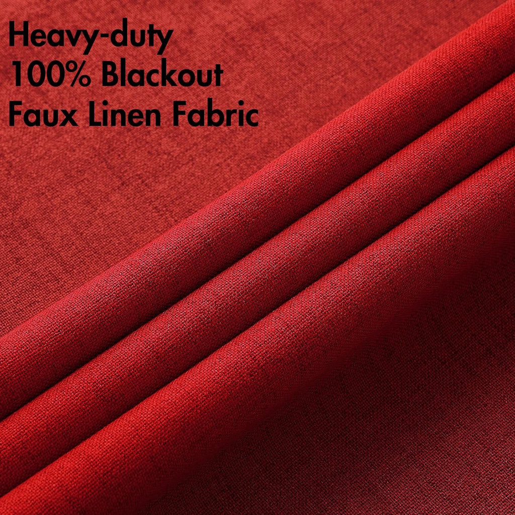 MIULEE 100% Blackout Linen Curtains - Thermal Insulated Red Grommet Drapes for Bedroom | 52 x 96 Inch (2 Panels)