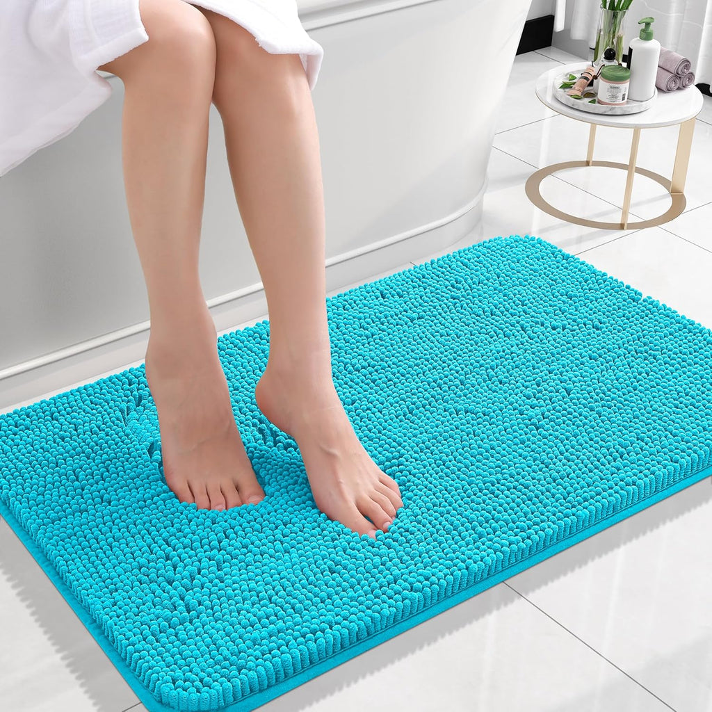 OLANLY Small Bathroom Rugs - Extra Soft Chenille Bath Mats | Quick Dry, Machine Washable, Aqua Sky 24x16