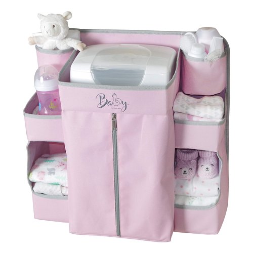 Llama Bella Premium Nursery Organizer for Baby Essentials | Hang on Crib, Changing Table, Playard or Furniture (Pink)
