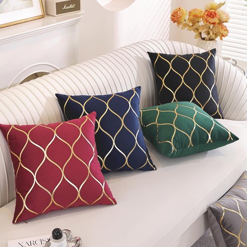 Gyulin Pack of 4 Gold Velvet Throw Pillow Covers 18x18 Inches Solid Square Pillow Covers Geometric Cushion Covers for Couch Sofa Home Bedroom Decor, White