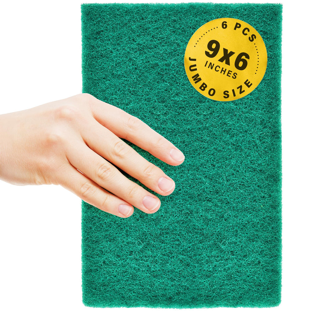 DecorRack 6 X-Large Scouring Pads 9" x 6" Extra Large Dish Pad for Heavy Duty Cleaning, 100% Bigger Than Standard Size (6 Pack)