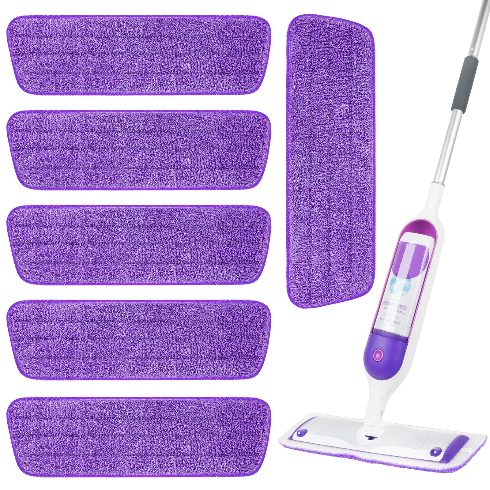 6 Pack Reusable Microfiber Mop Pads for Swiffer PowerMop, 13-16 Inch Spray Mop Replacement Refills, Machine Washable Wet Dry Pads for Hardwood Tile Multi-Surface Cleaning