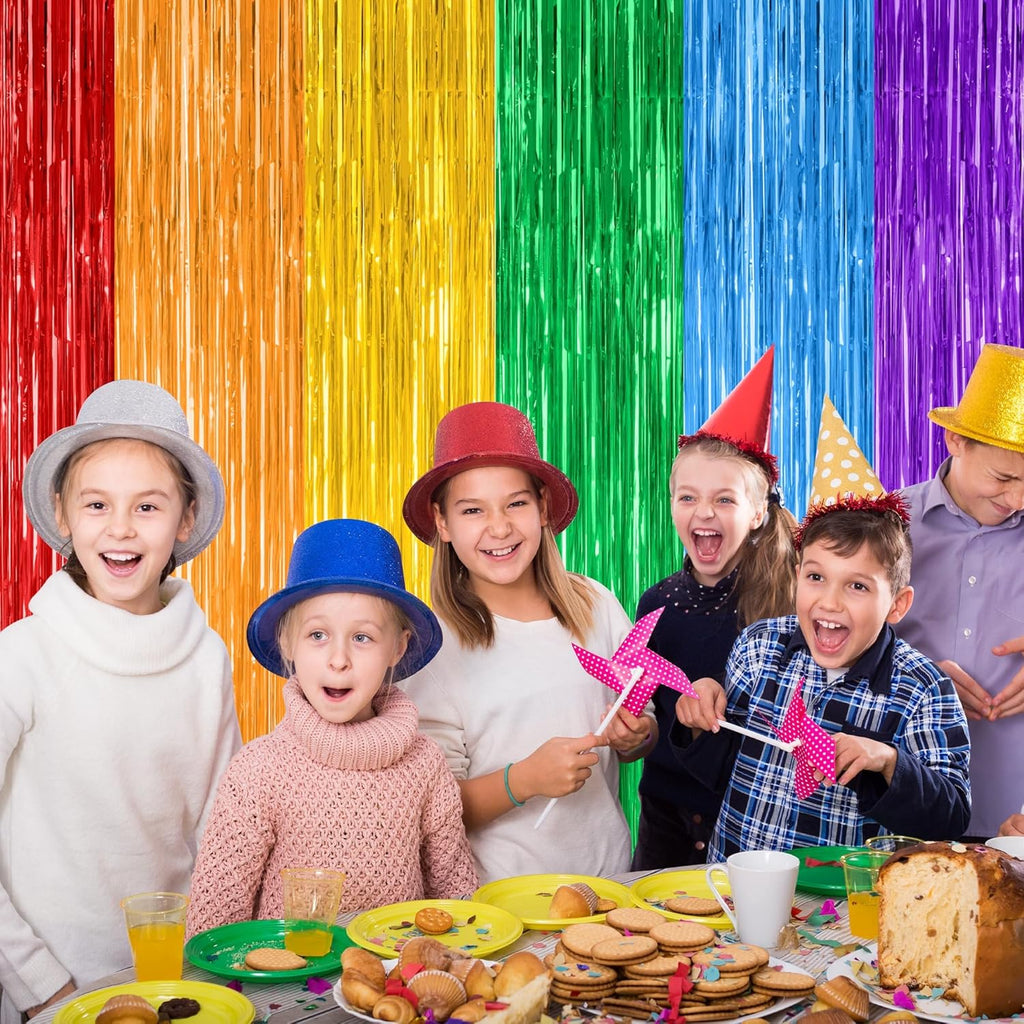 ZATAYE Rainbow Backdrop - 4 Pack Metallic LGBT Party Decor | 3.28 FT x 7.05 FT Tinsel Streamers