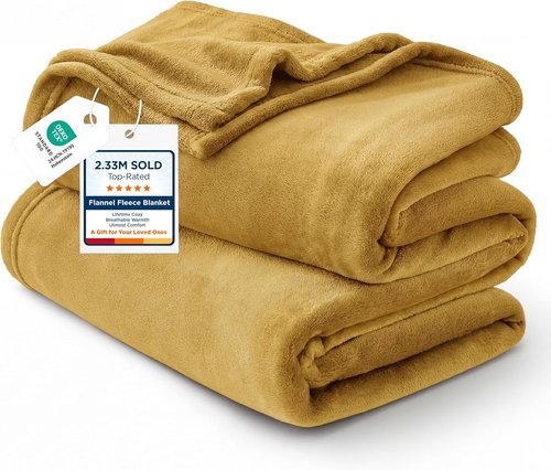 Bedsure GentleSoft Fleece Blanket - Lightweight Plush Cozy Twin Size Yellow Blanket for Bed & Travel | 60x80 Inches