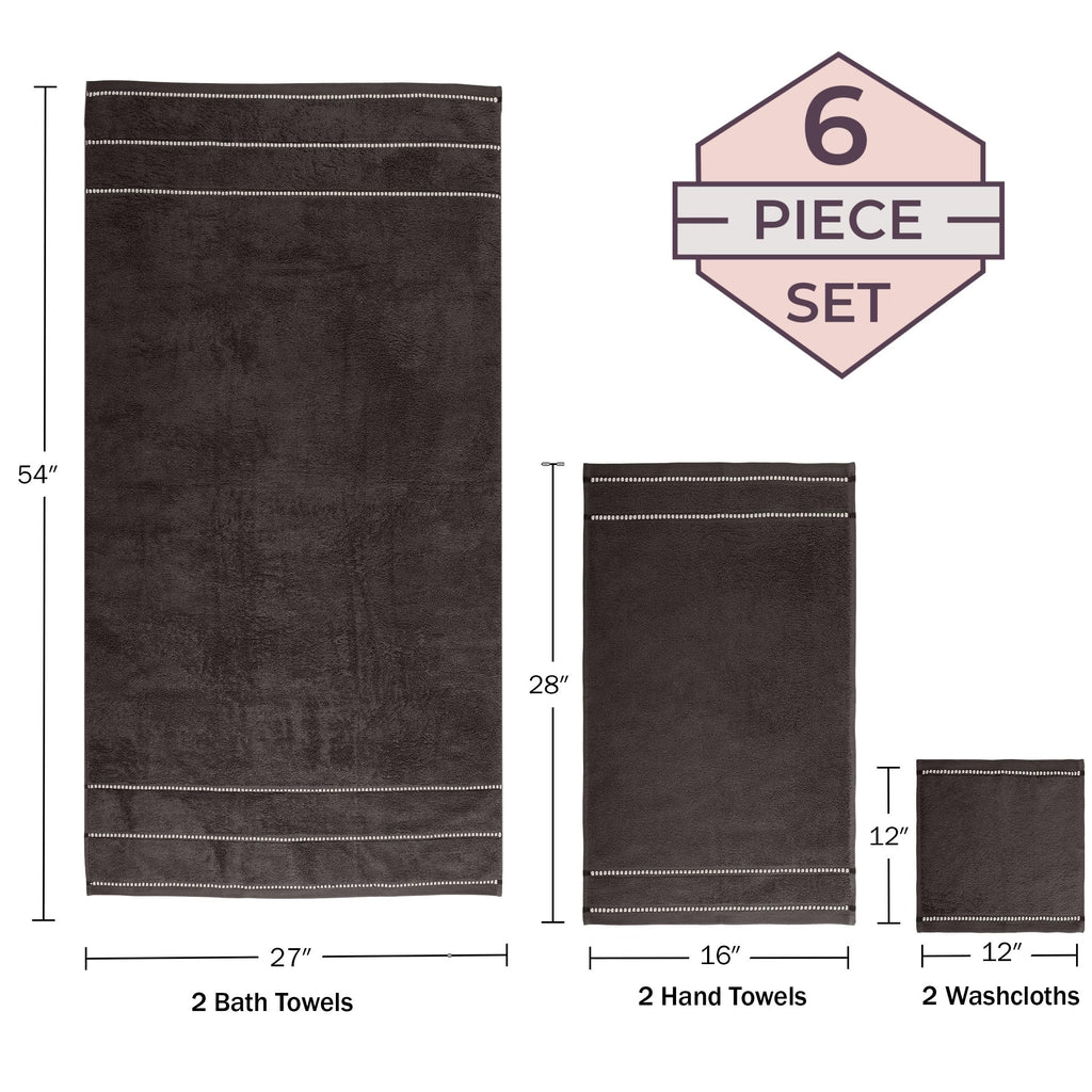 Lavish Home 6 Piece Bathroom Towels Set - 525GSM 100% Cotton Bathroom Essentials - 2 Bath Sheets, 2 Hand Towels, and 2 Wash Cloths for Bath, Shower, Gym, Spa, and Dorm Room (Charcoal)