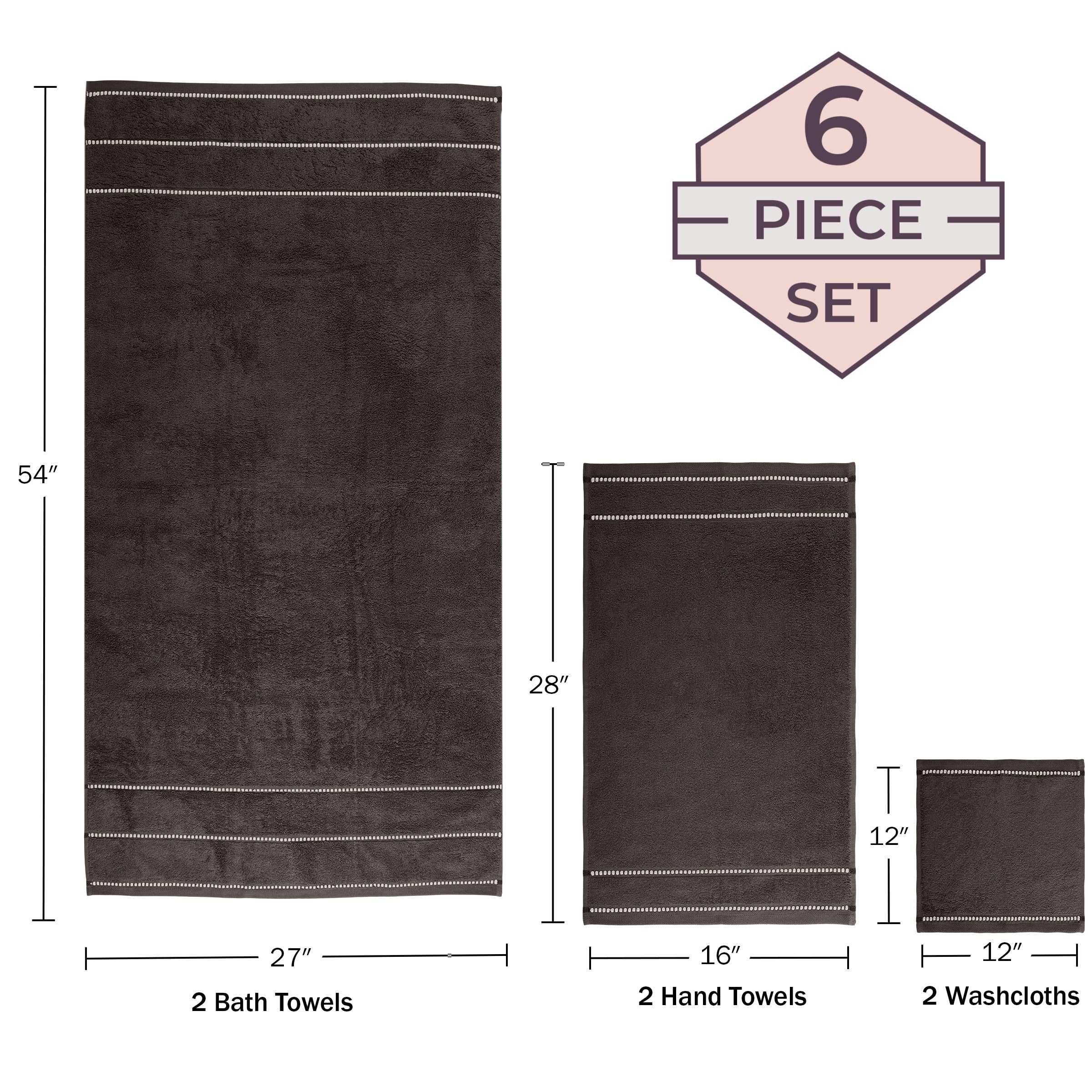 Lavish Home 6 Piece Bathroom Towels Set - 525GSM 100% Cotton Bathroom Essentials - 2 Bath Sheets, 2 Hand Towels, and 2 Wash Cloths for Bath, Shower, Gym, Spa, and Dorm Room (Charcoal)