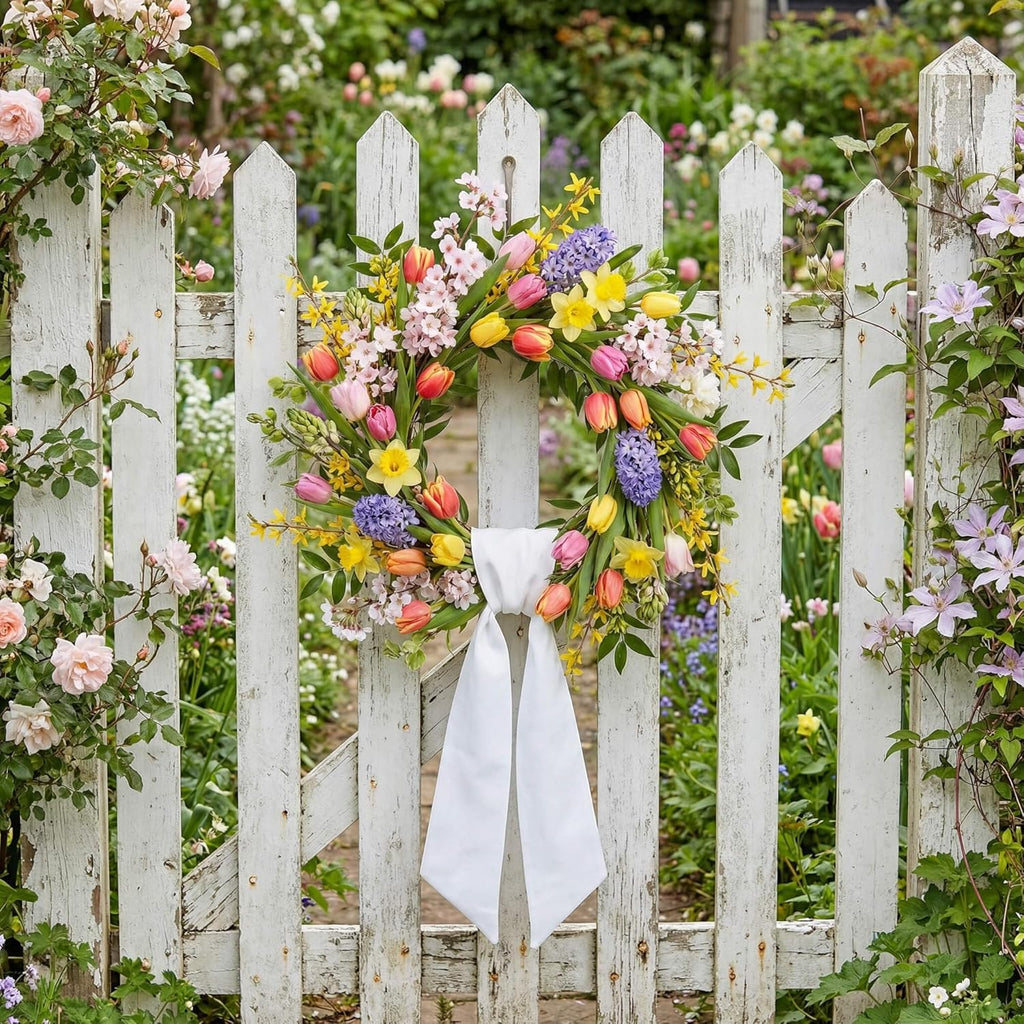 White Wreath Sash 4-Pack - 55 x 5 Inch Blank Linen-Look Ribbon for Embroidery & Monogram | Farmhouse Decor