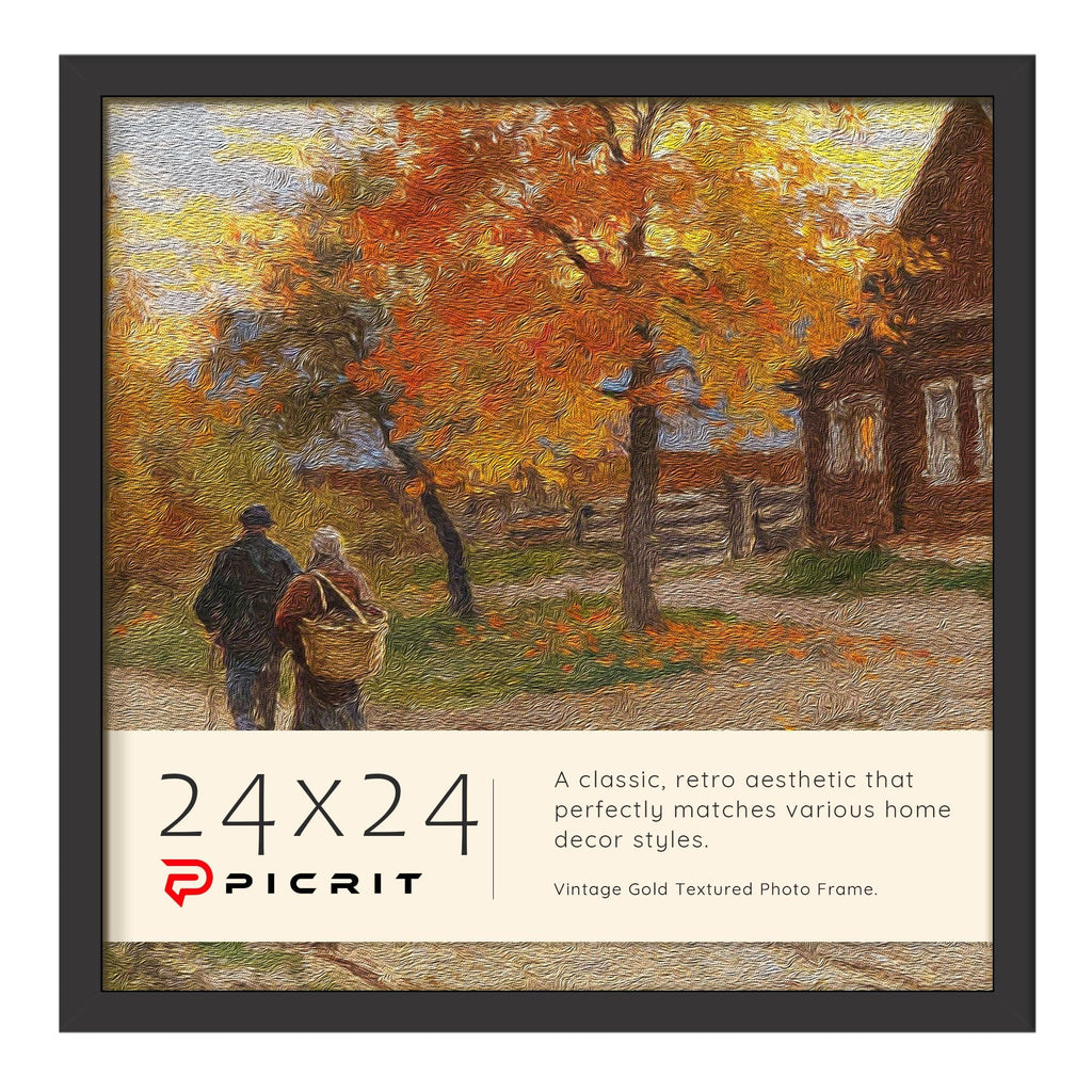 Picrit 24x24 Picture Frame, Black Engineered Wood Puzzle Frame for Horizontal or Vertical Wall Mounting and Displaying Posters and Artwork Photos, 1 Pack